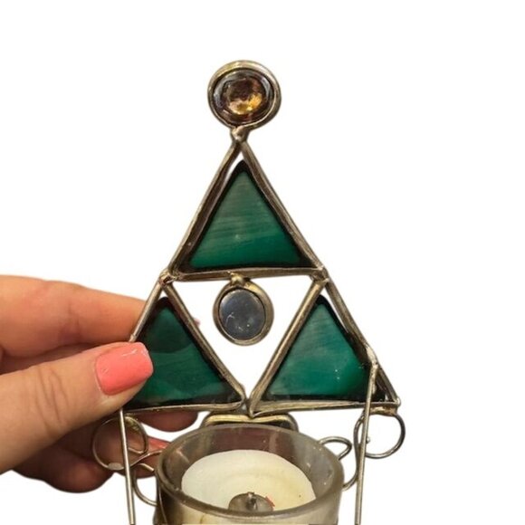 Stained Glass Christmas Tree Candle Holder With Red & Green Panels - Picture 6 of 9